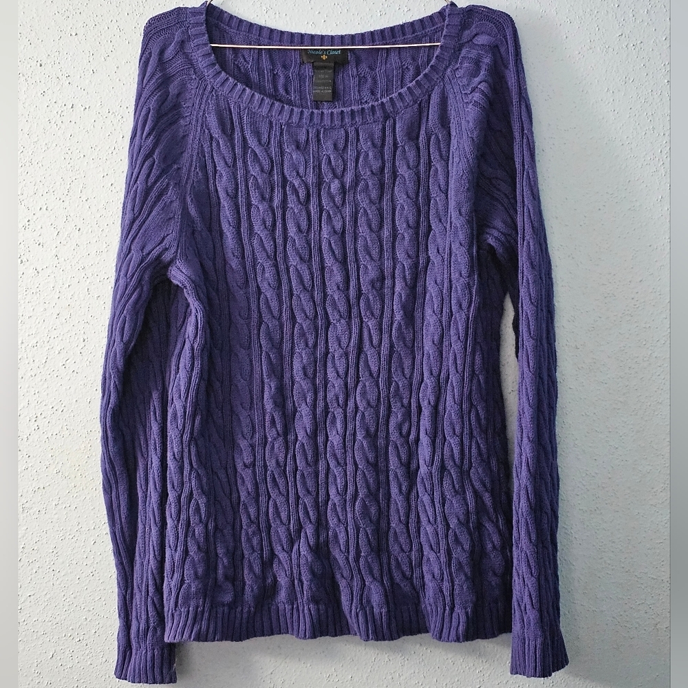 Nicole's Closet - Cable Knit Long-Sleeve Pullover Sweater - Purple